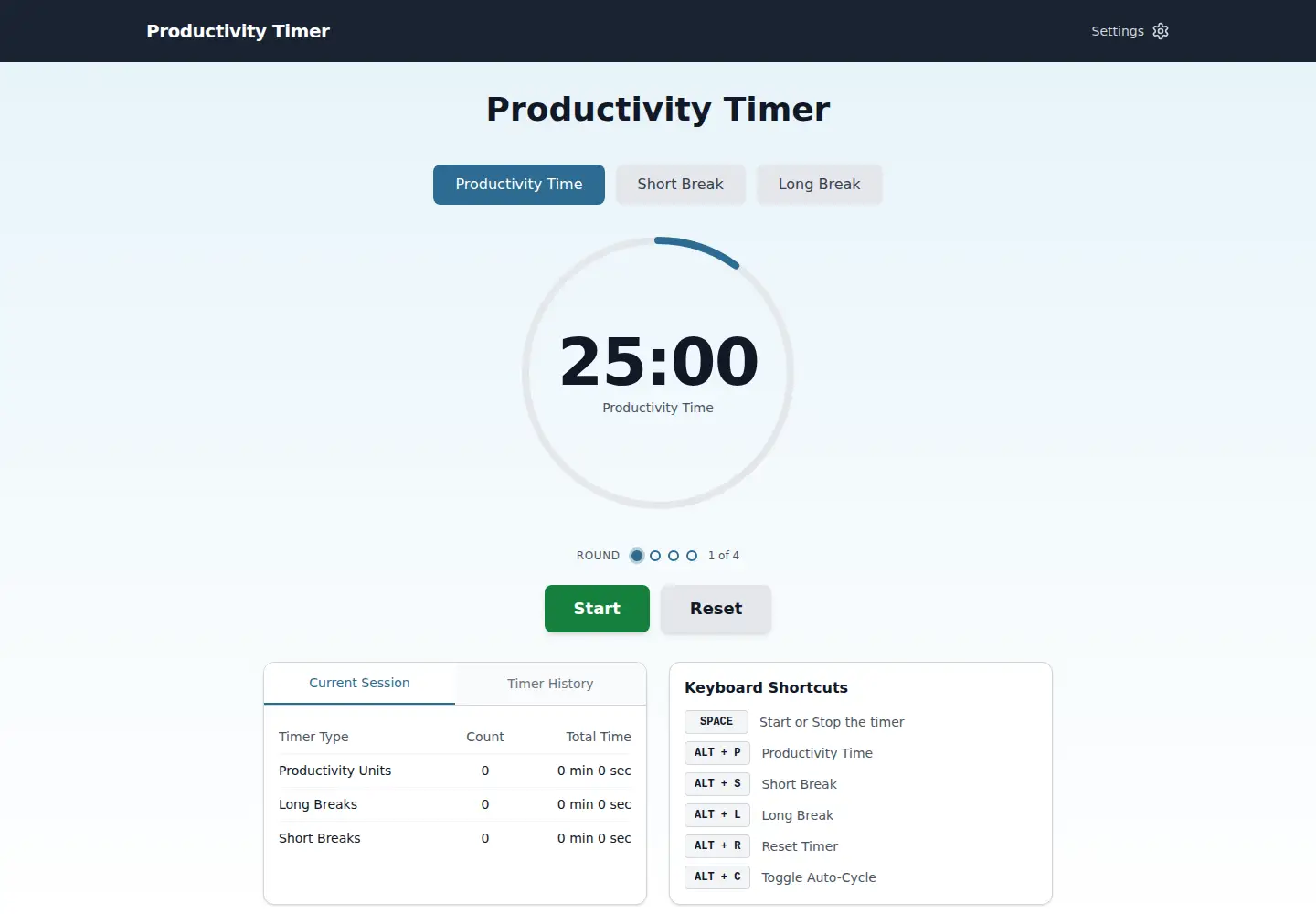 Screenshot of productivitytimer.com