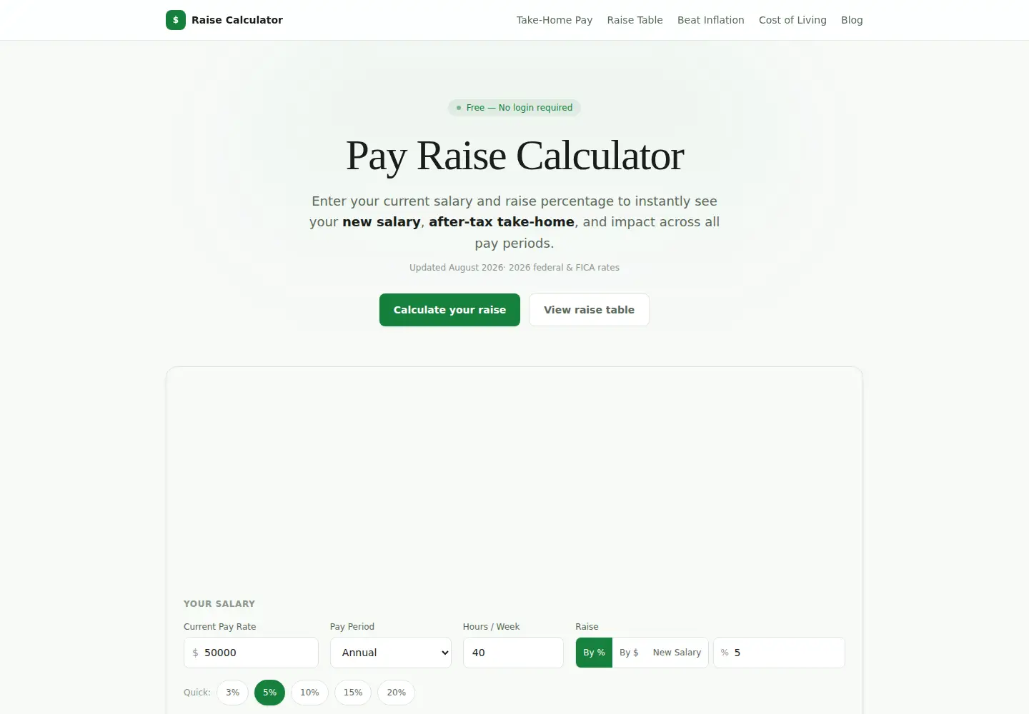 Screenshot of raise-calculator.com