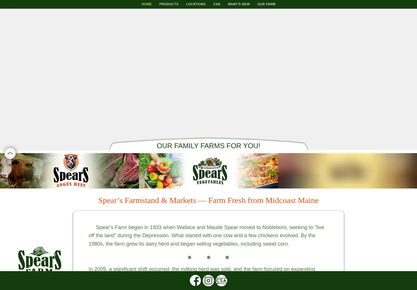 Captured homepage of spearsfarmstand.com in the current scan