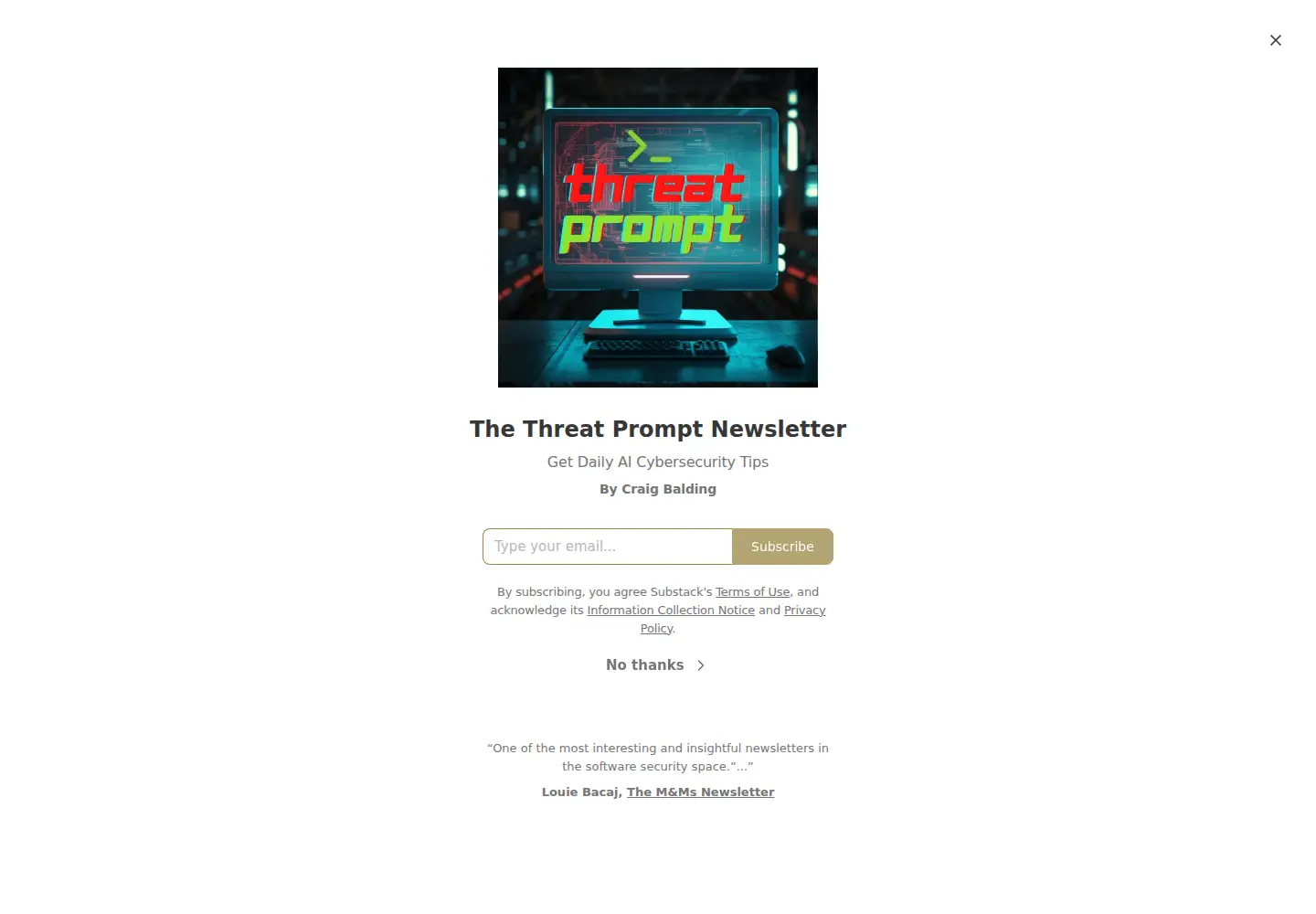 Screenshot of threatprompt.com