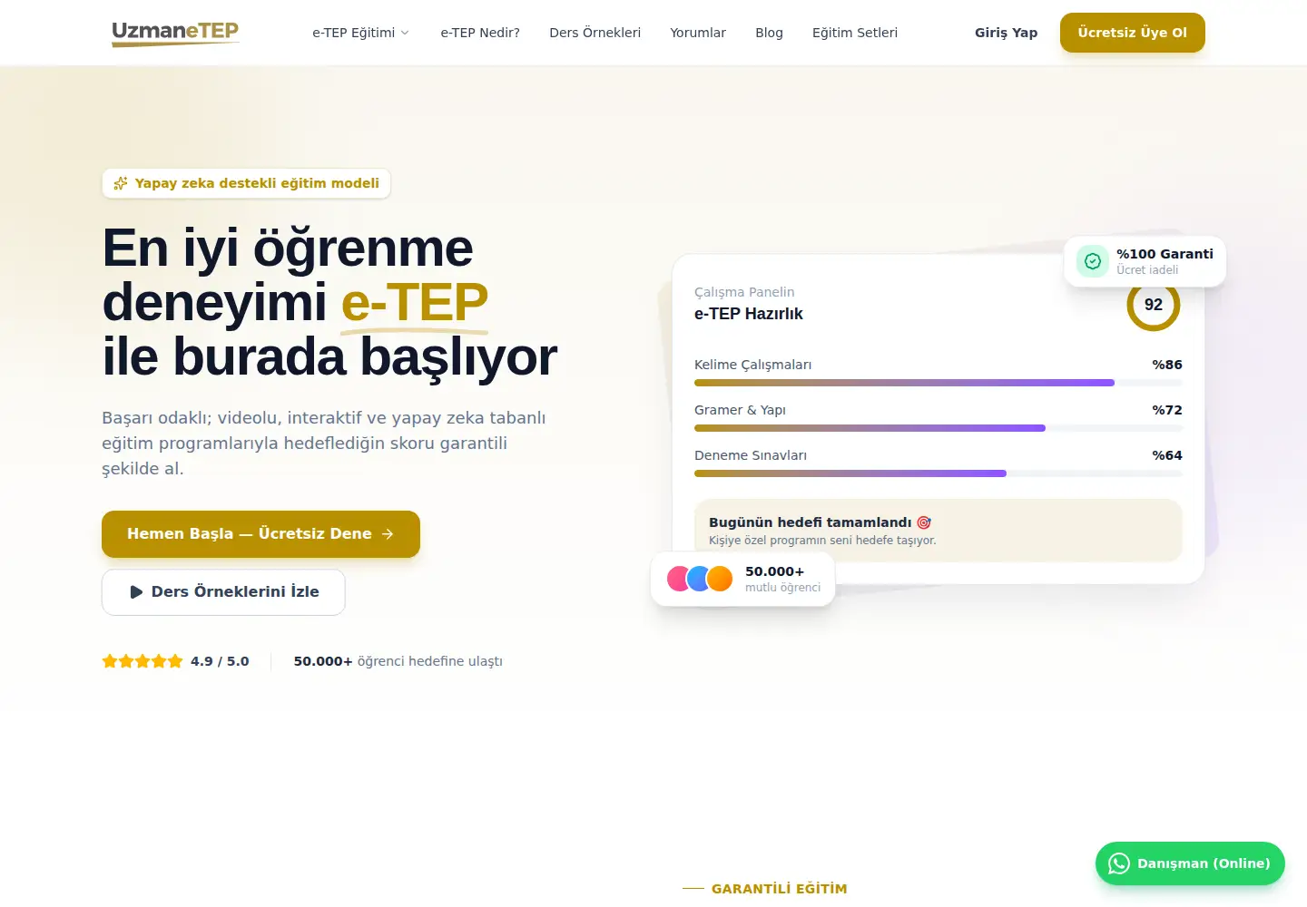 Screenshot of uzmanetep.com