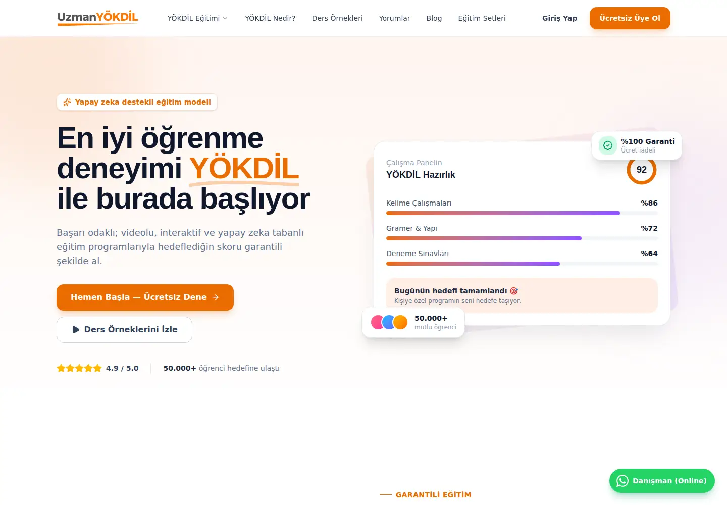 Screenshot of uzmanyokdil.com