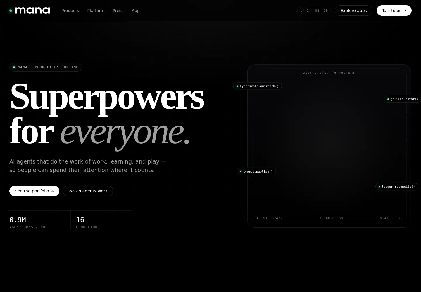 Screenshot of withmana.com
