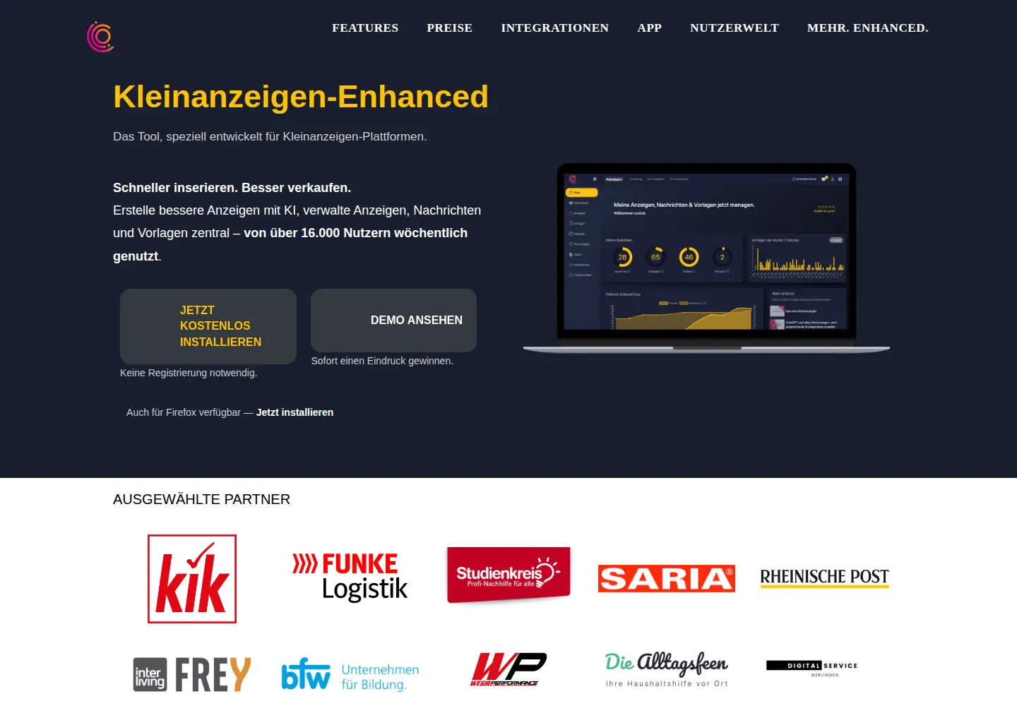 Captured homepage of kleinanzeigen-enhanced.de in the current scan