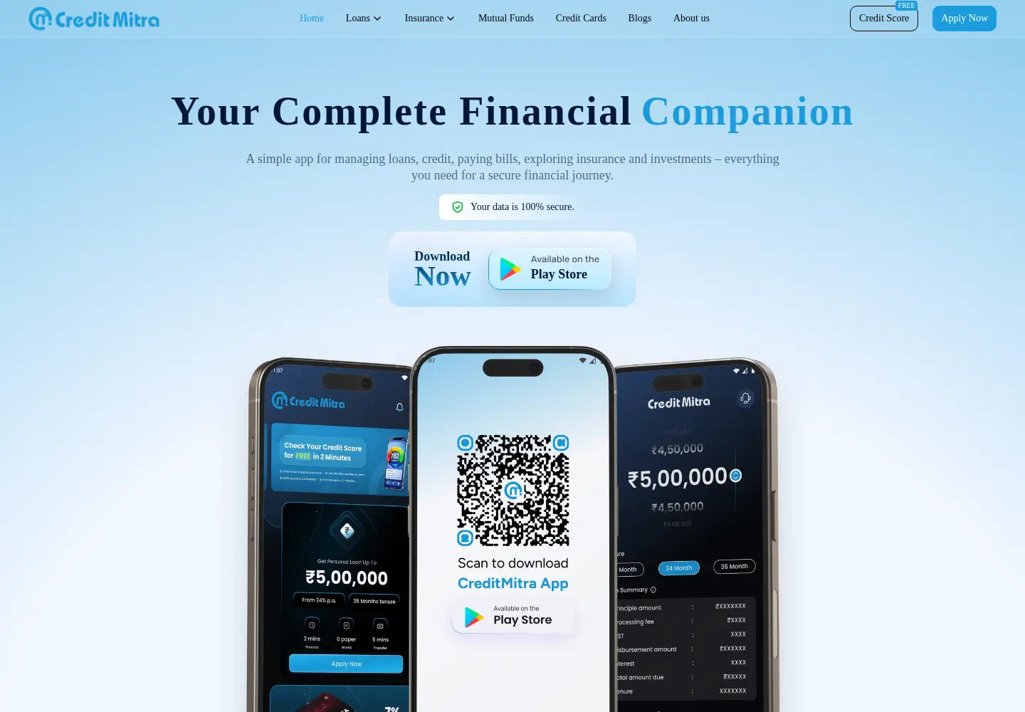 Captured homepage of creditmitra.in in the current scan