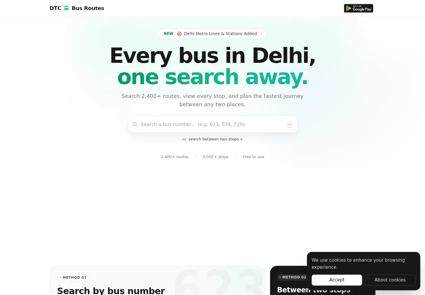 Screenshot of dtcbusroutes.in