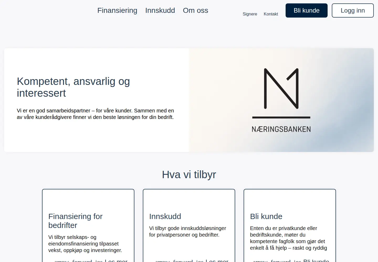 Captured homepage of naeringsbanken.no in the current scan