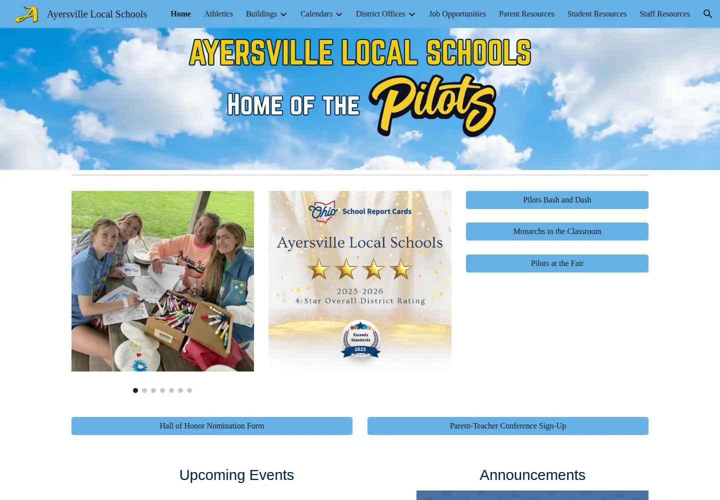 Captured homepage of ayersville.org in the current scan