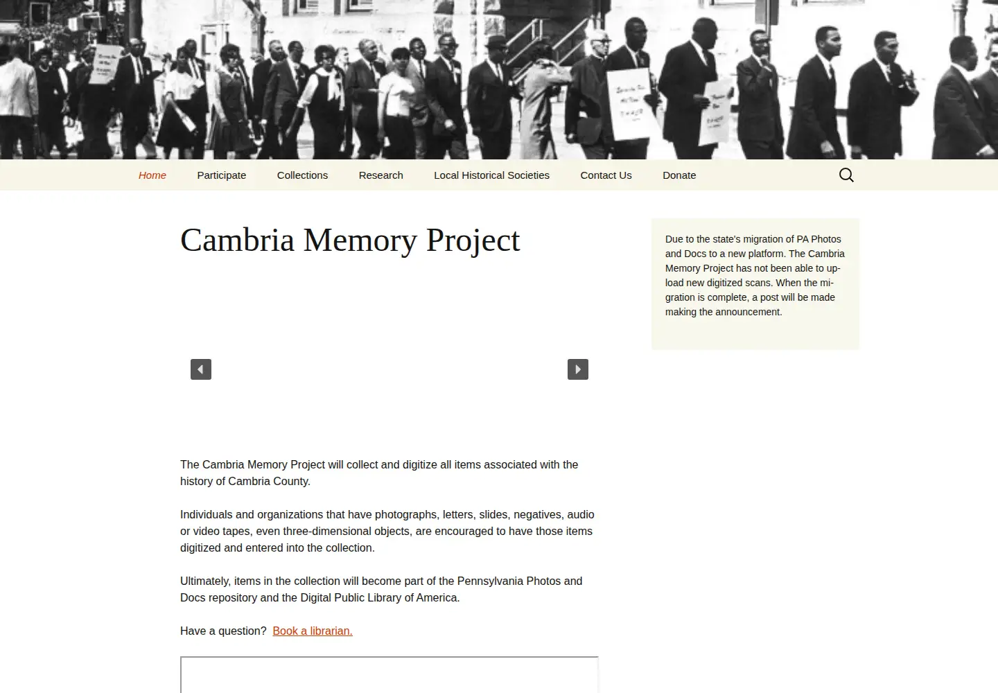 Screenshot of cambriamemory.org