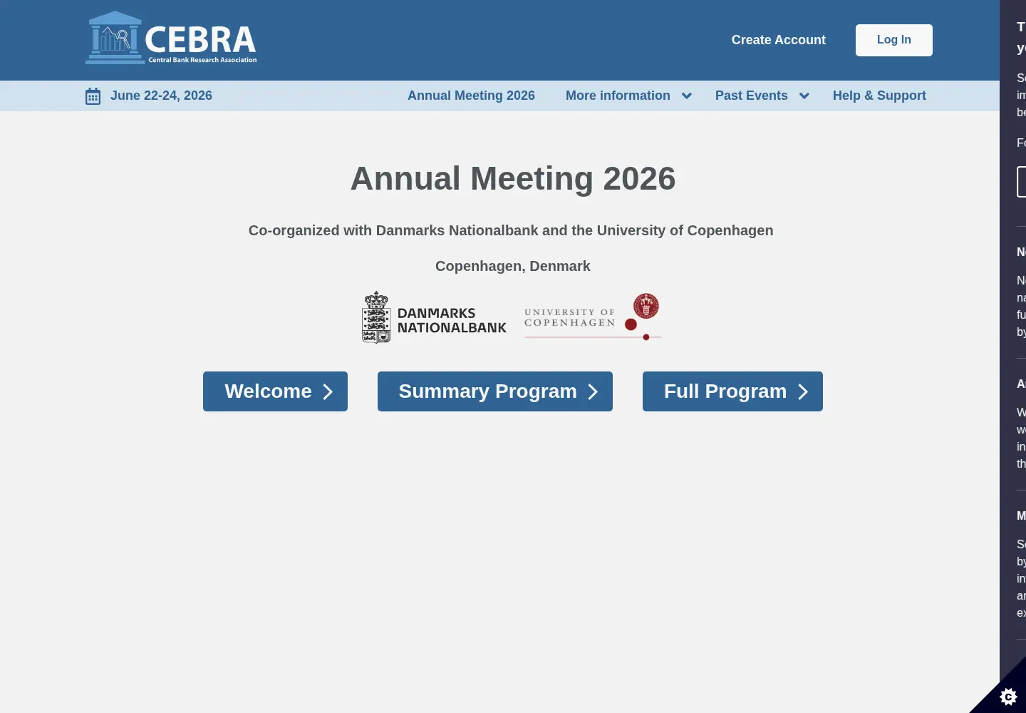 Screenshot of cebra-events.org