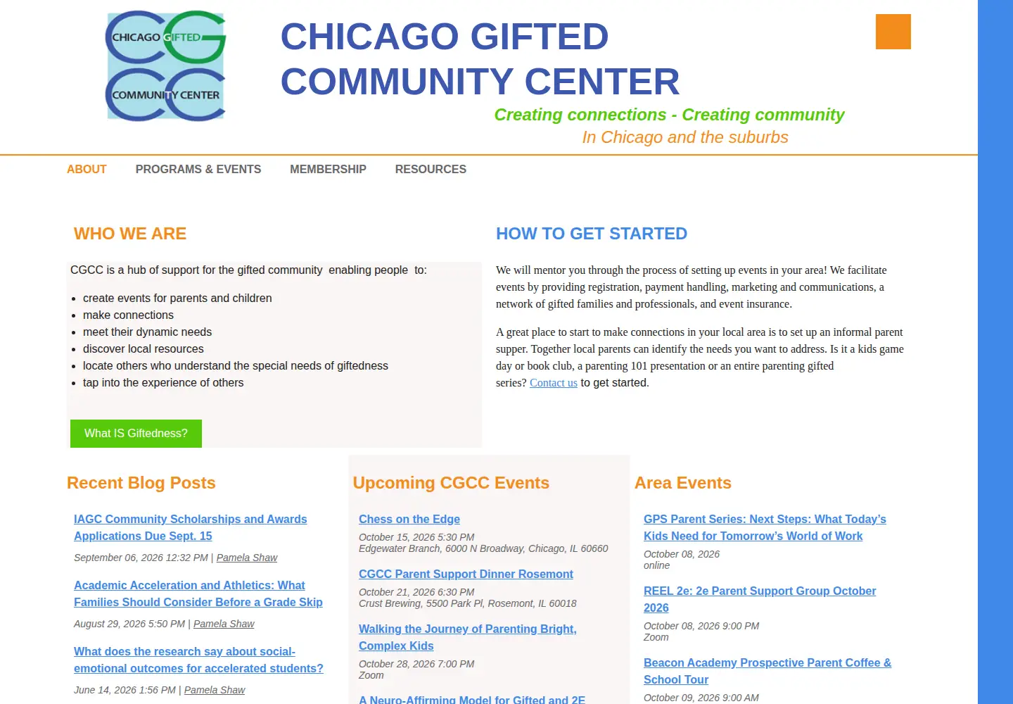 Screenshot of chicagogiftedcommunity.org