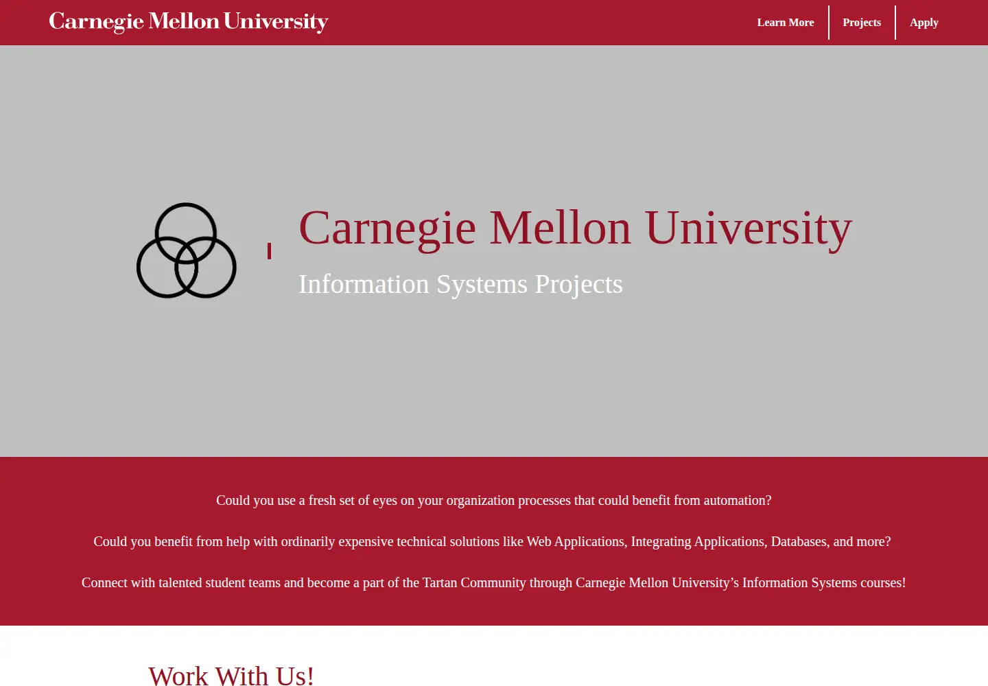 Captured homepage of cmuisprojects.org in the current scan