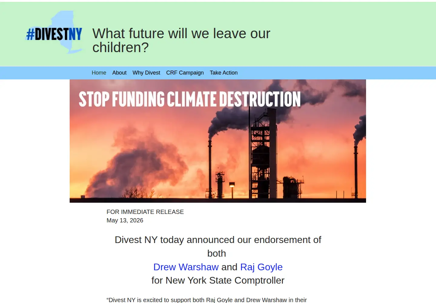 Screenshot of divestny.org