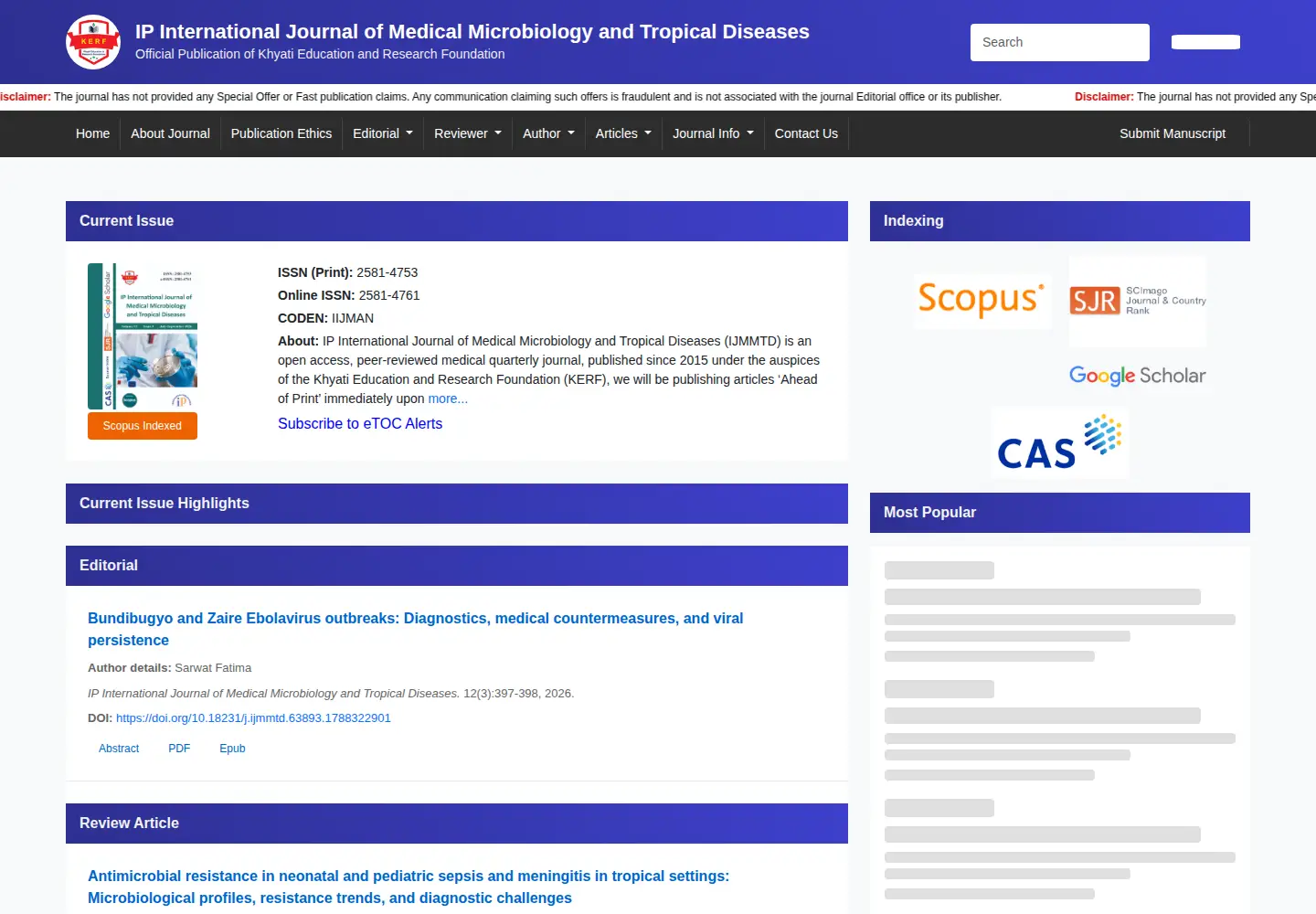 Captured homepage of ijmmtd.org in the current scan