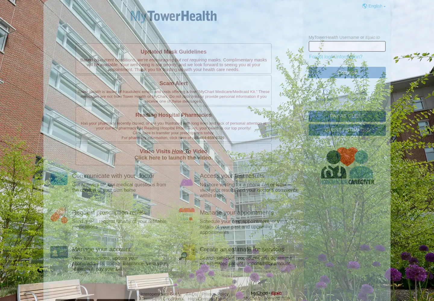 Captured homepage of mytowerhealth.org in the current scan