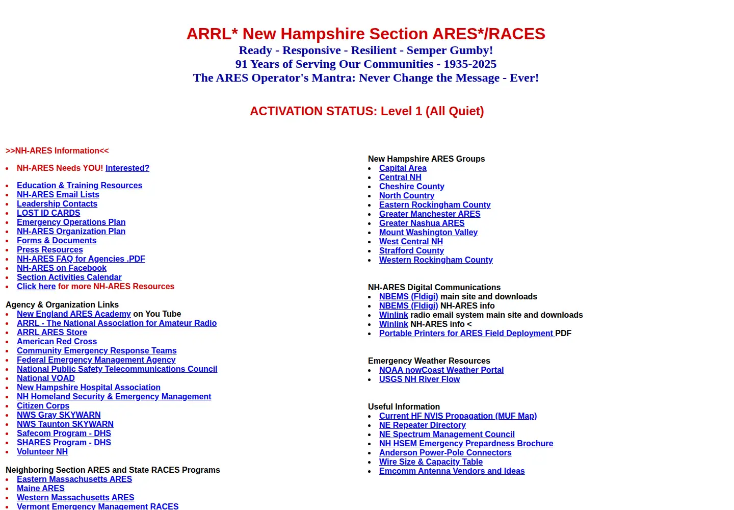 Screenshot of nh-ares.org