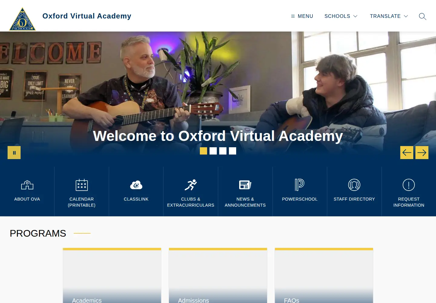 Captured homepage of oxfordvirtualacademy.org in the current scan