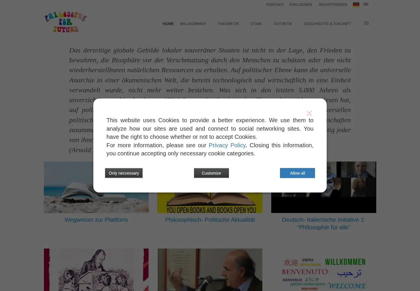 Captured homepage of philosophyforfuture.org in the current scan
