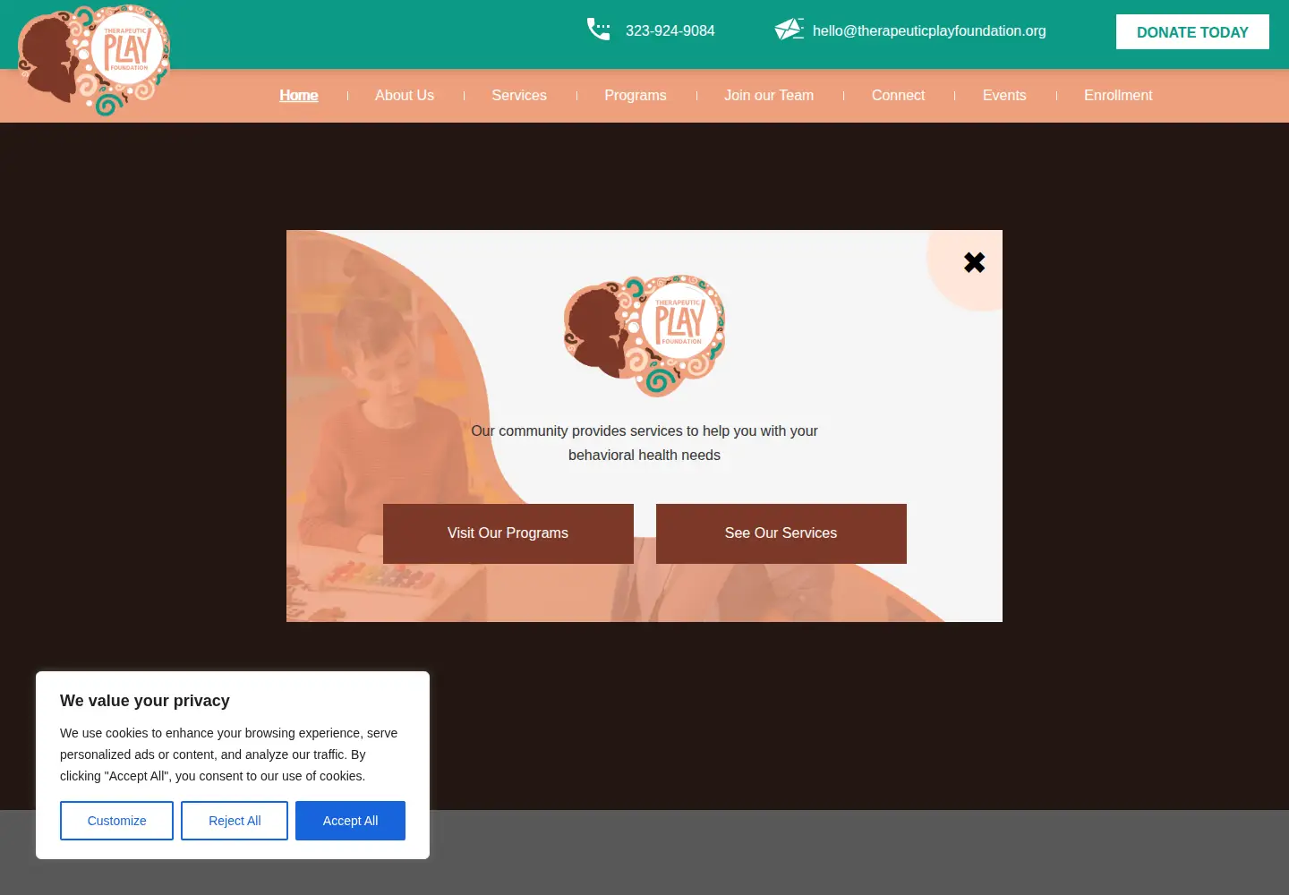 Screenshot of therapeuticplayfoundation.org