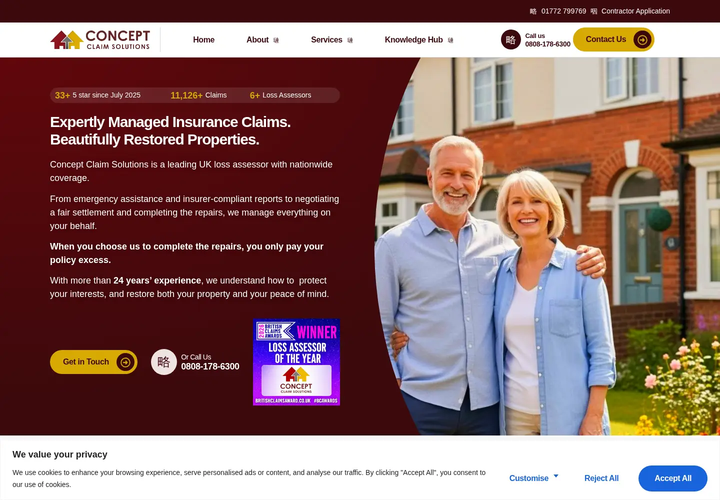 Captured homepage of conceptclaimsolutions.co.uk in the current scan