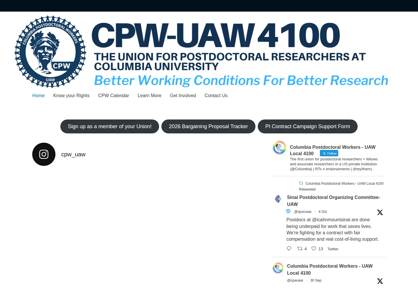 Screenshot of columbiapostdocunion.org