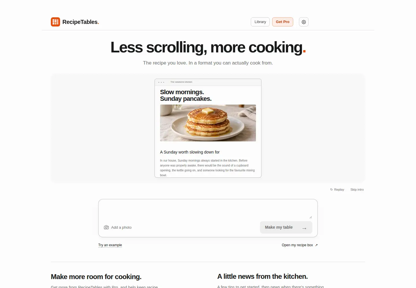 Screenshot of recipetables.com
