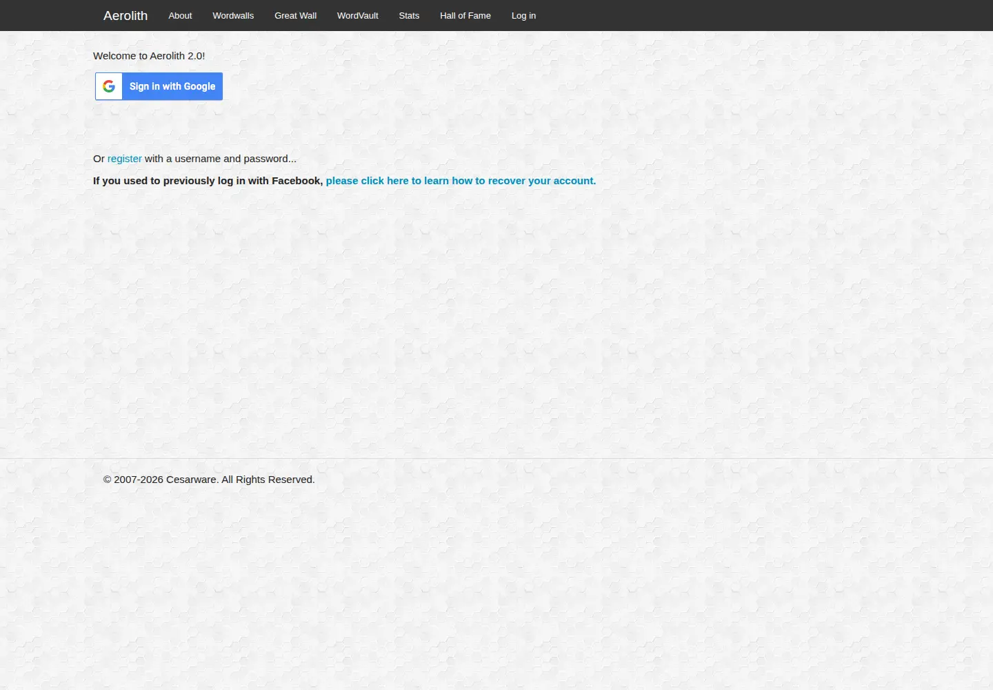 Captured homepage of aerolith.org in the current scan
