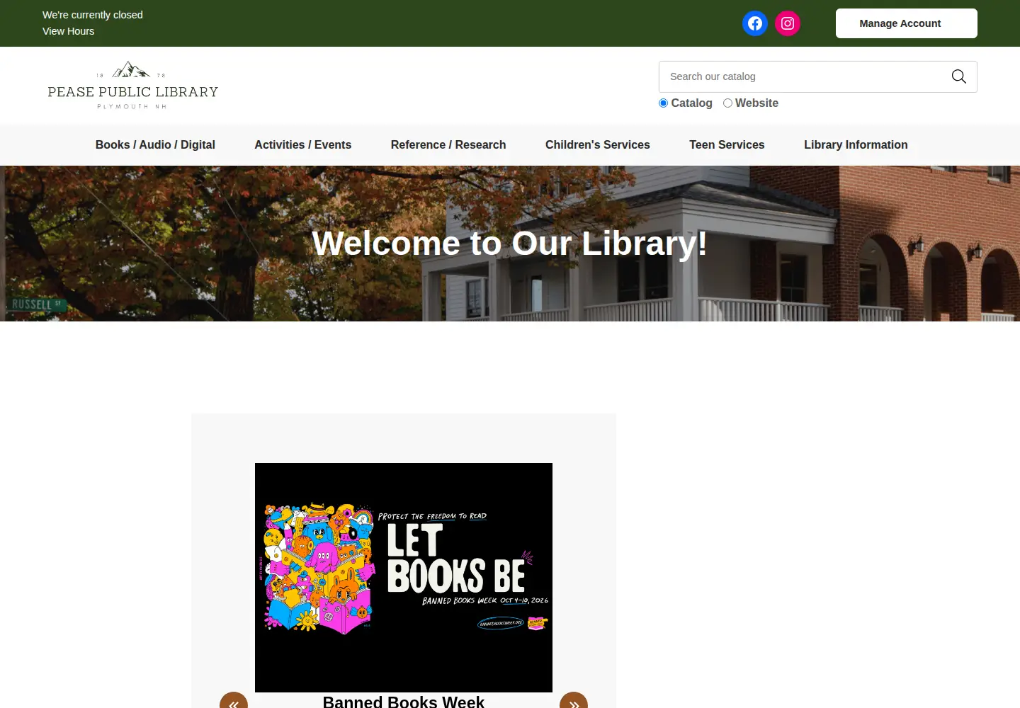 Screenshot of peasepubliclibrary.org