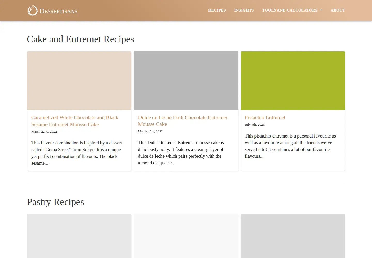 Captured homepage of dessertisans.com in the current scan