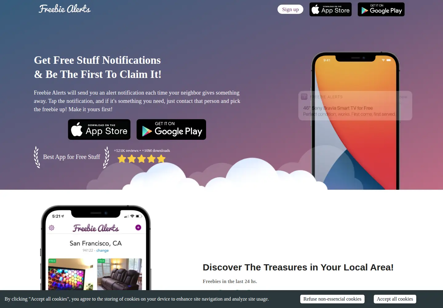 Captured homepage of freebiealerts.app in the current scan