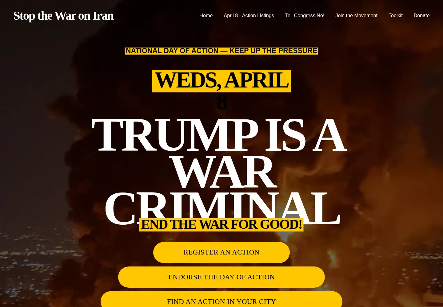 Screenshot of stoptrumpswars.org
