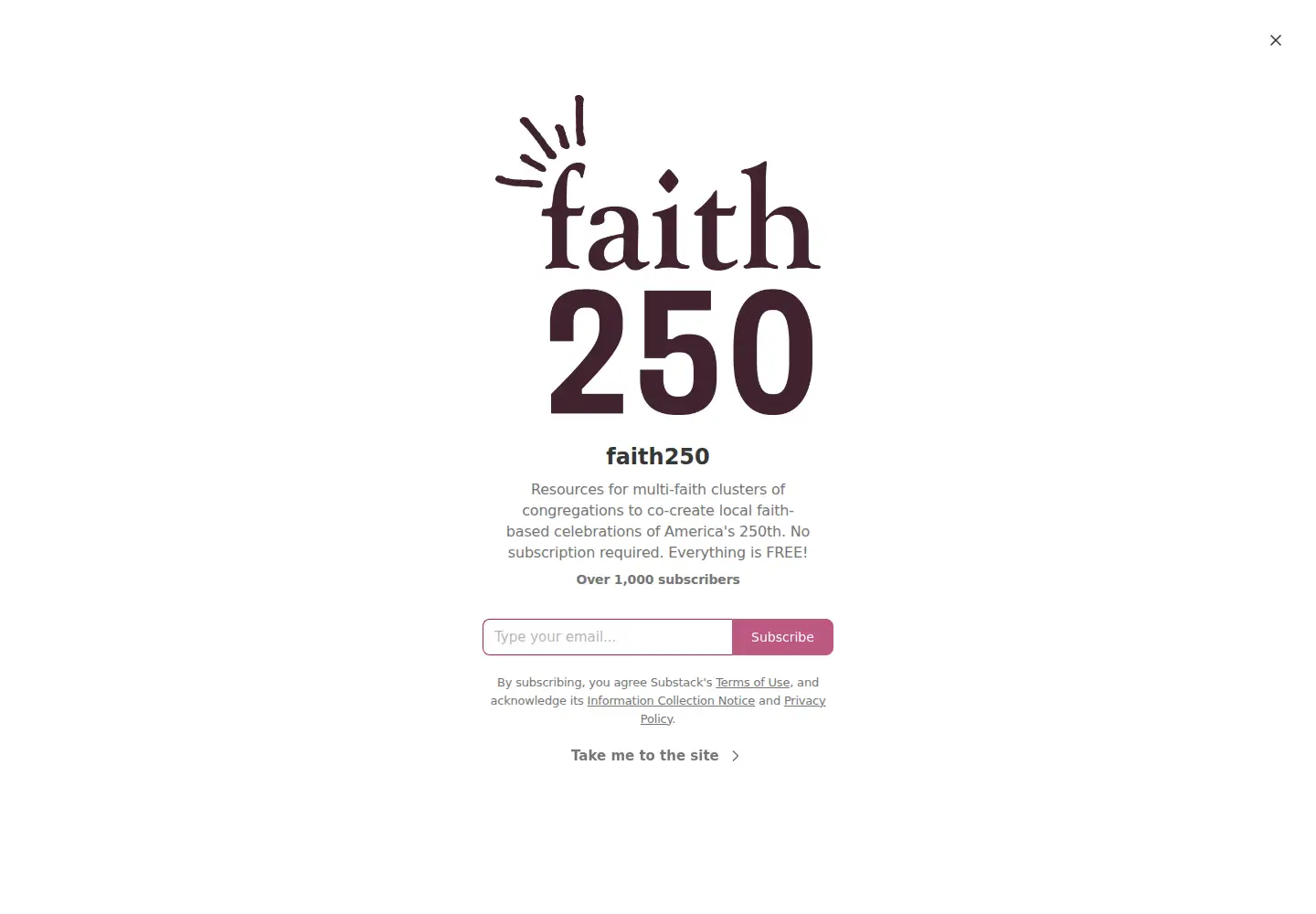 Screenshot of joinfaith250.org