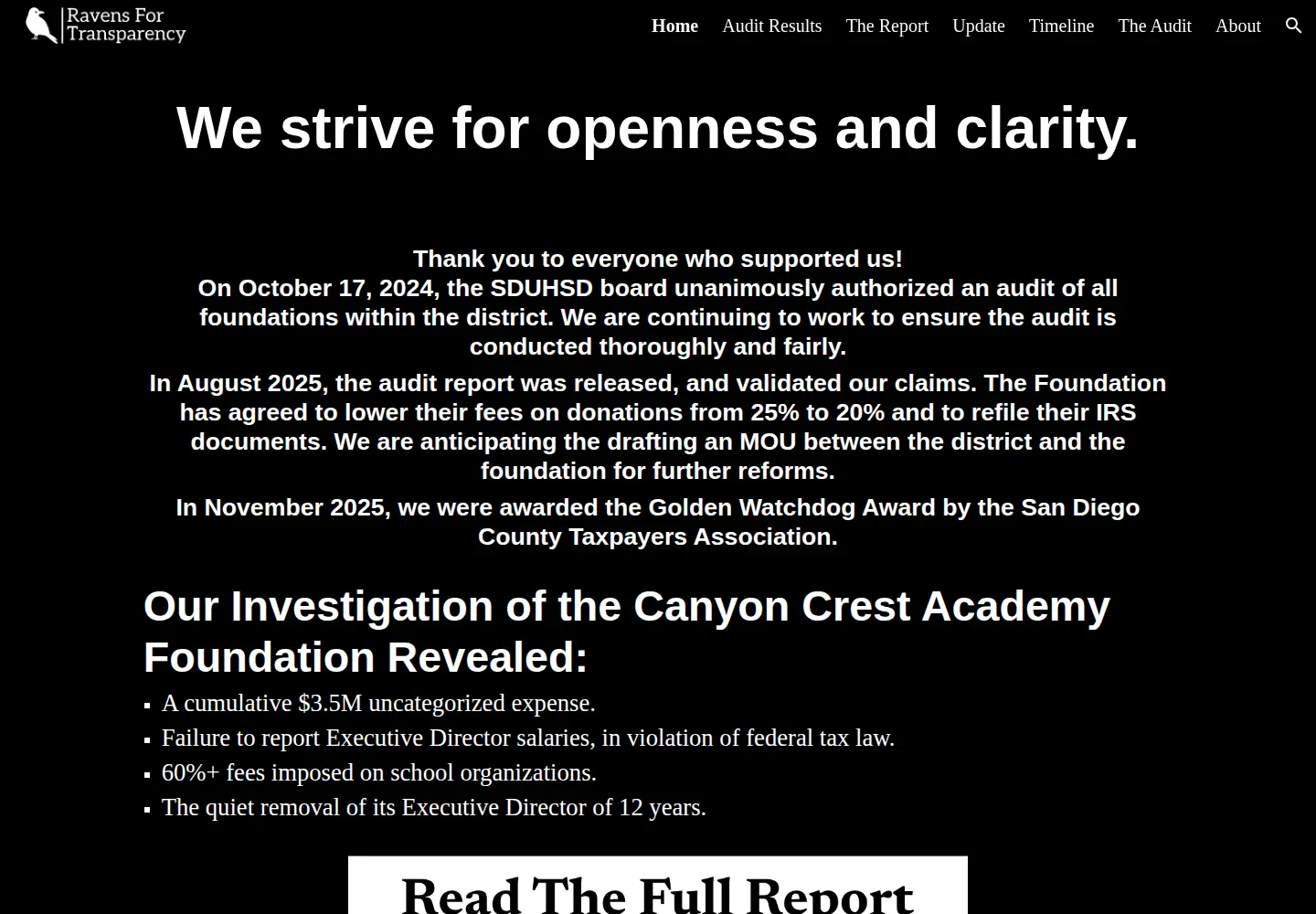 Screenshot of ravensfortransparency.org