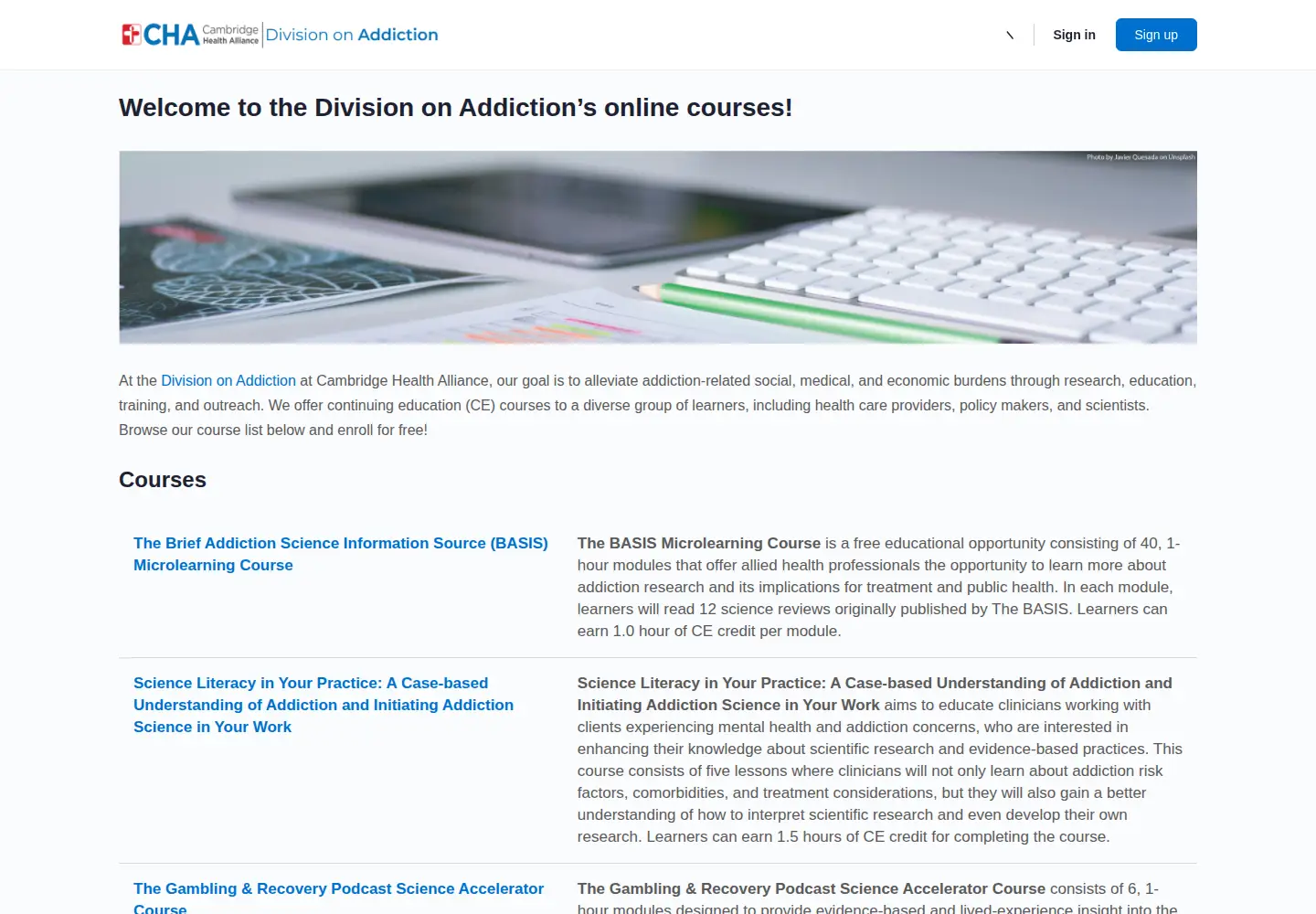 Screenshot of divisiononaddictioncourses.org