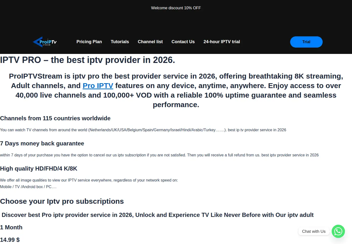 Screenshot of proiptvstream.com