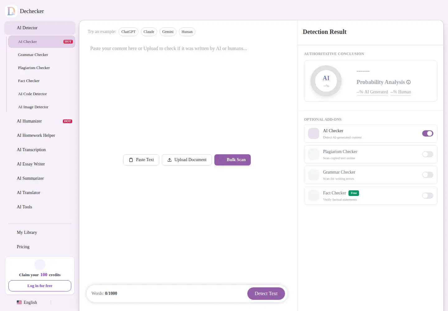 Screenshot of dechecker.ai