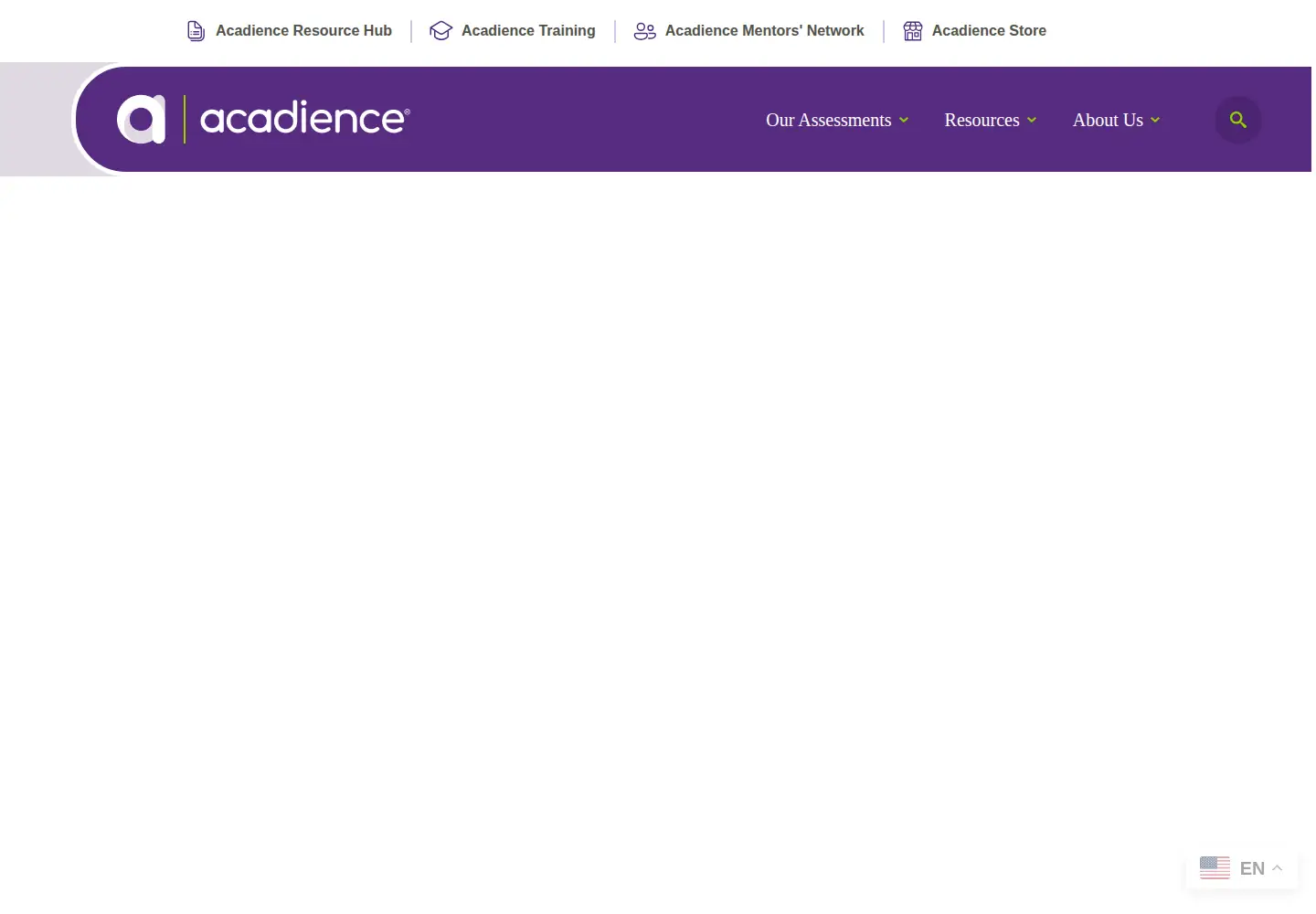 Captured homepage of acadiencelearning.org in the current scan