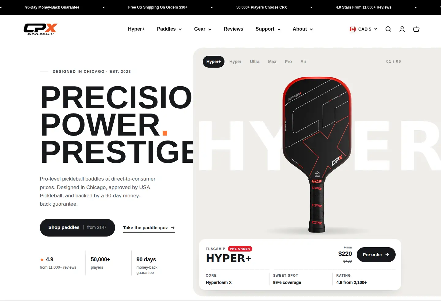 Screenshot of cpxpickleball.com