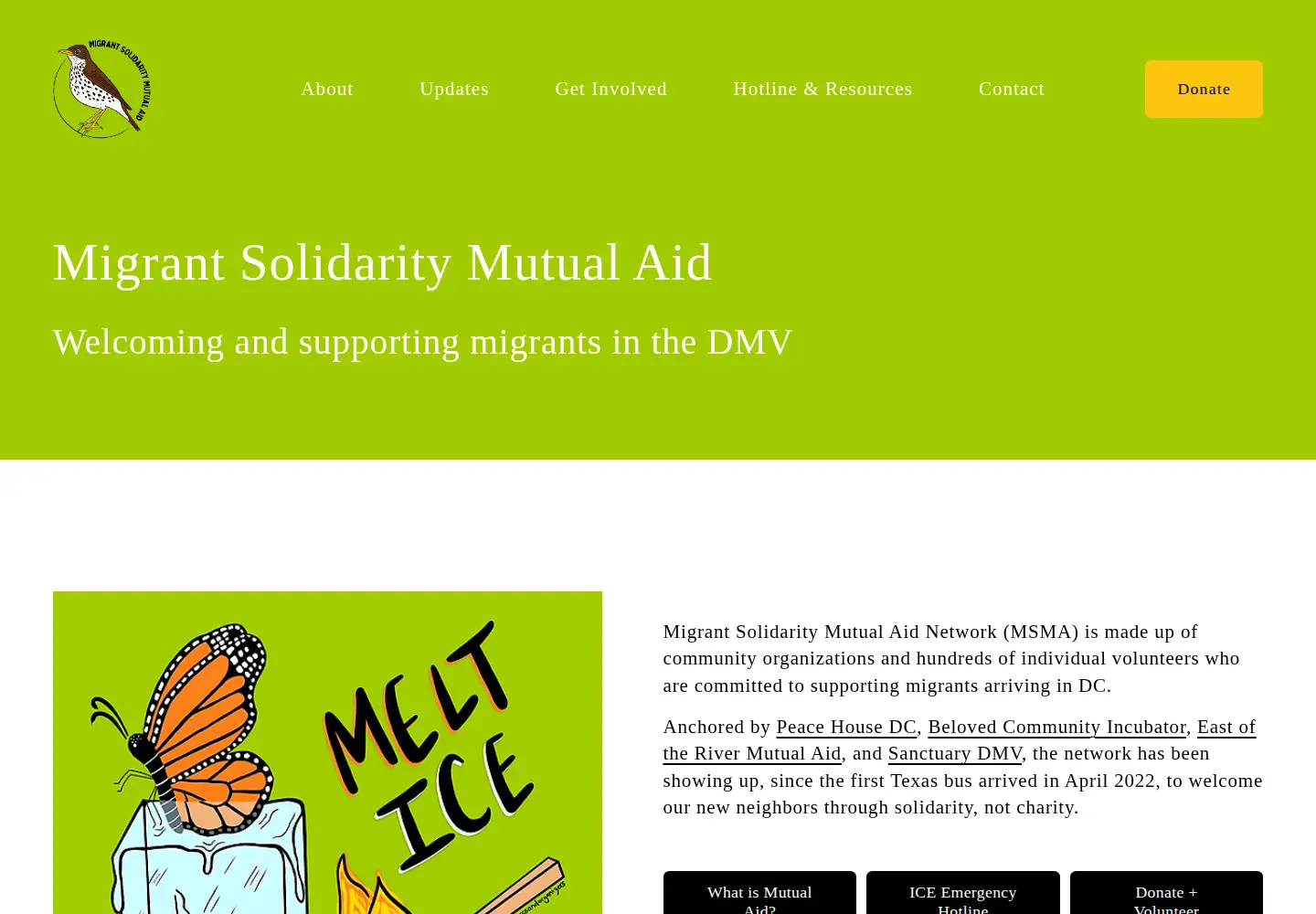 Captured homepage of dcmigrantmutualaid.org in the current scan