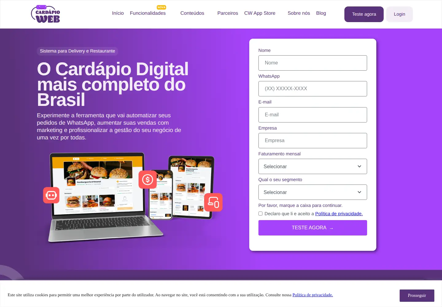 Captured homepage of cardapioweb.com in the current scan