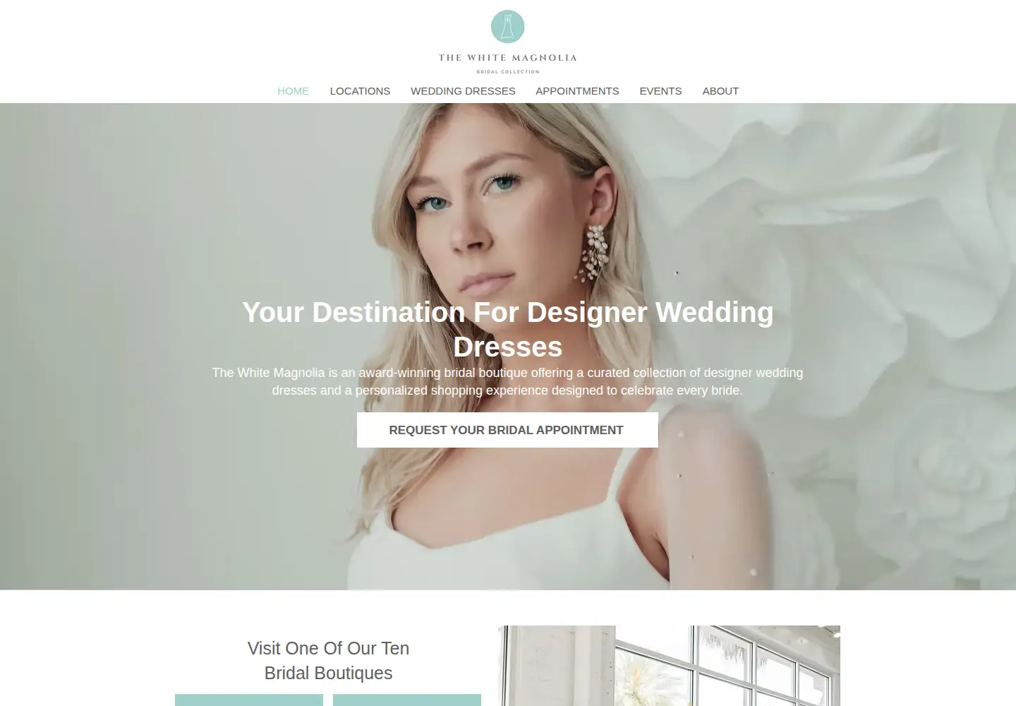 Captured homepage of whitemagnoliabridal.com in the current scan