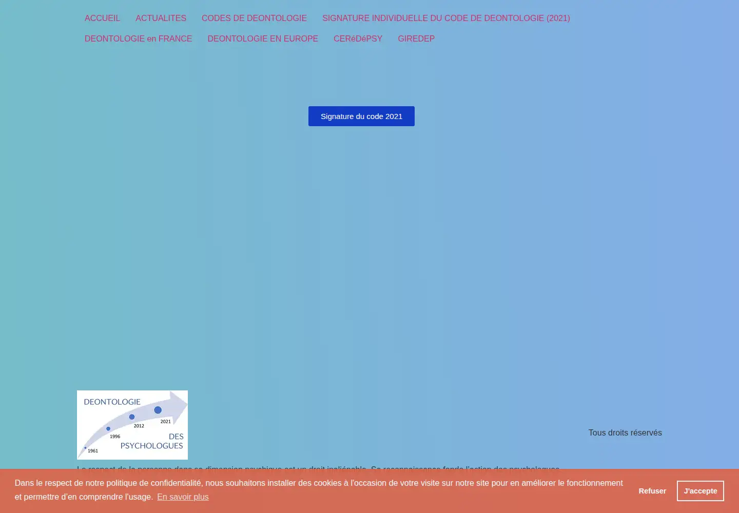 Screenshot of codededeontologiedespsychologues.fr