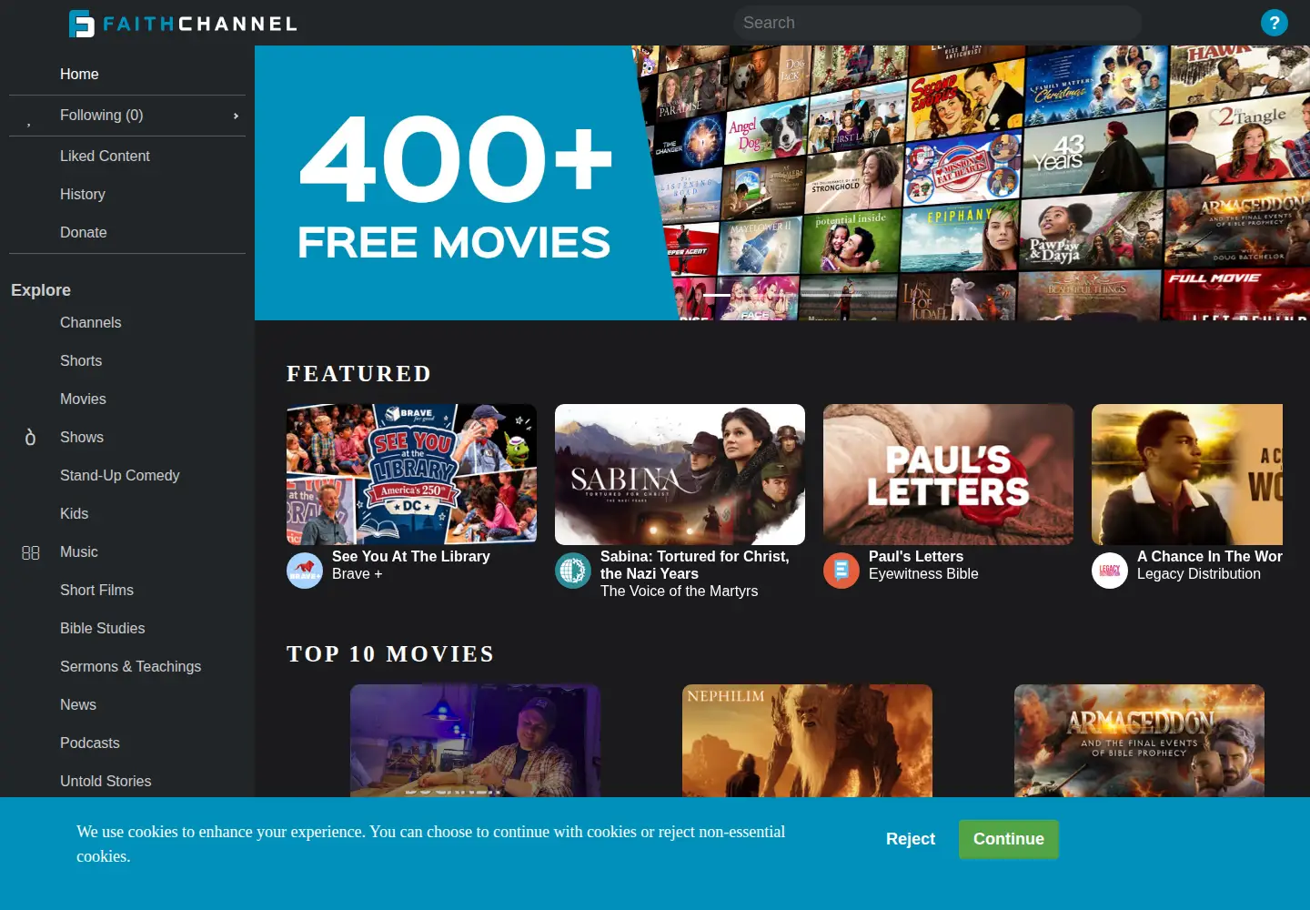 Captured homepage of faithchannel.com in the current scan