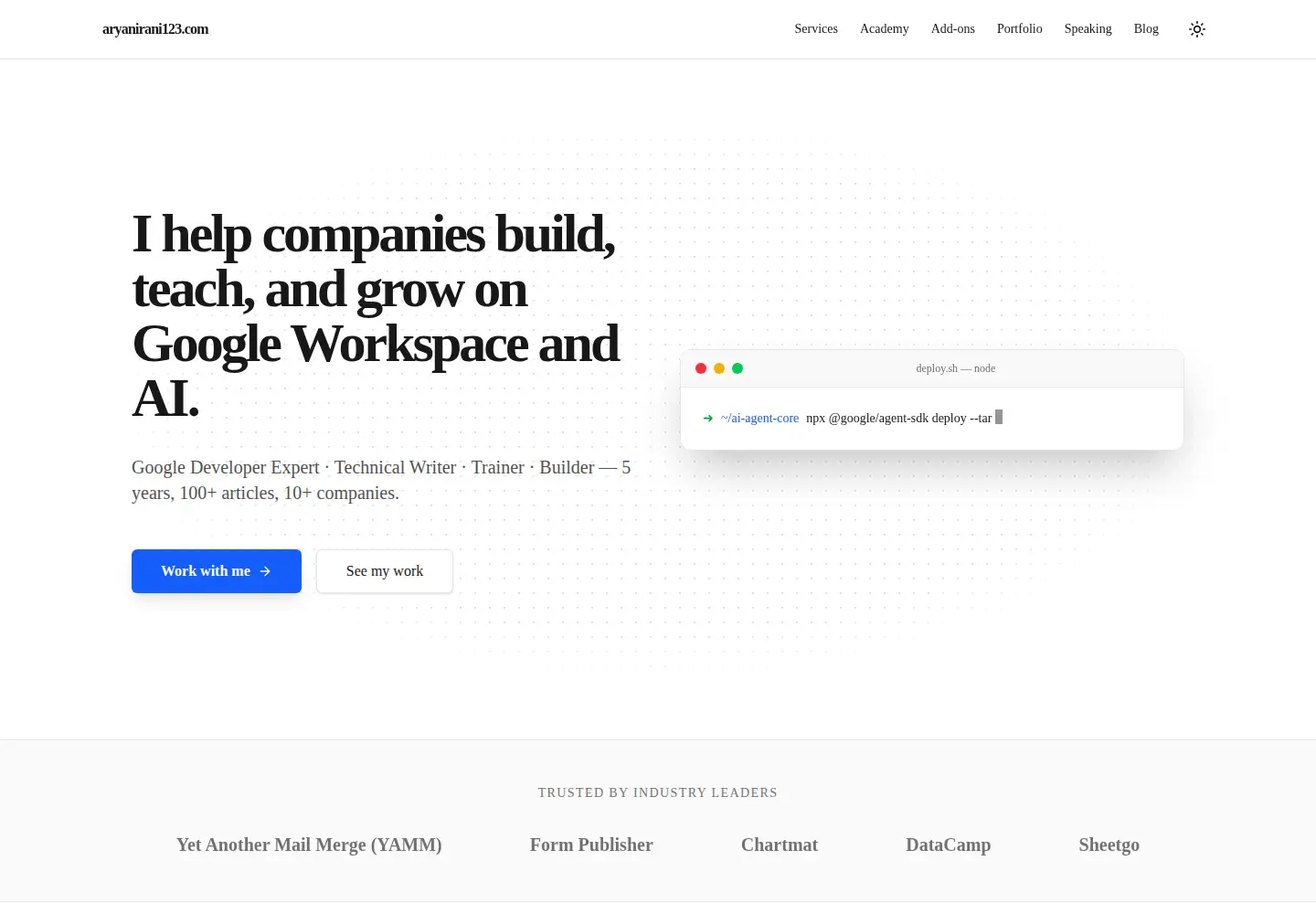 Captured homepage of aryanirani123.com in the current scan