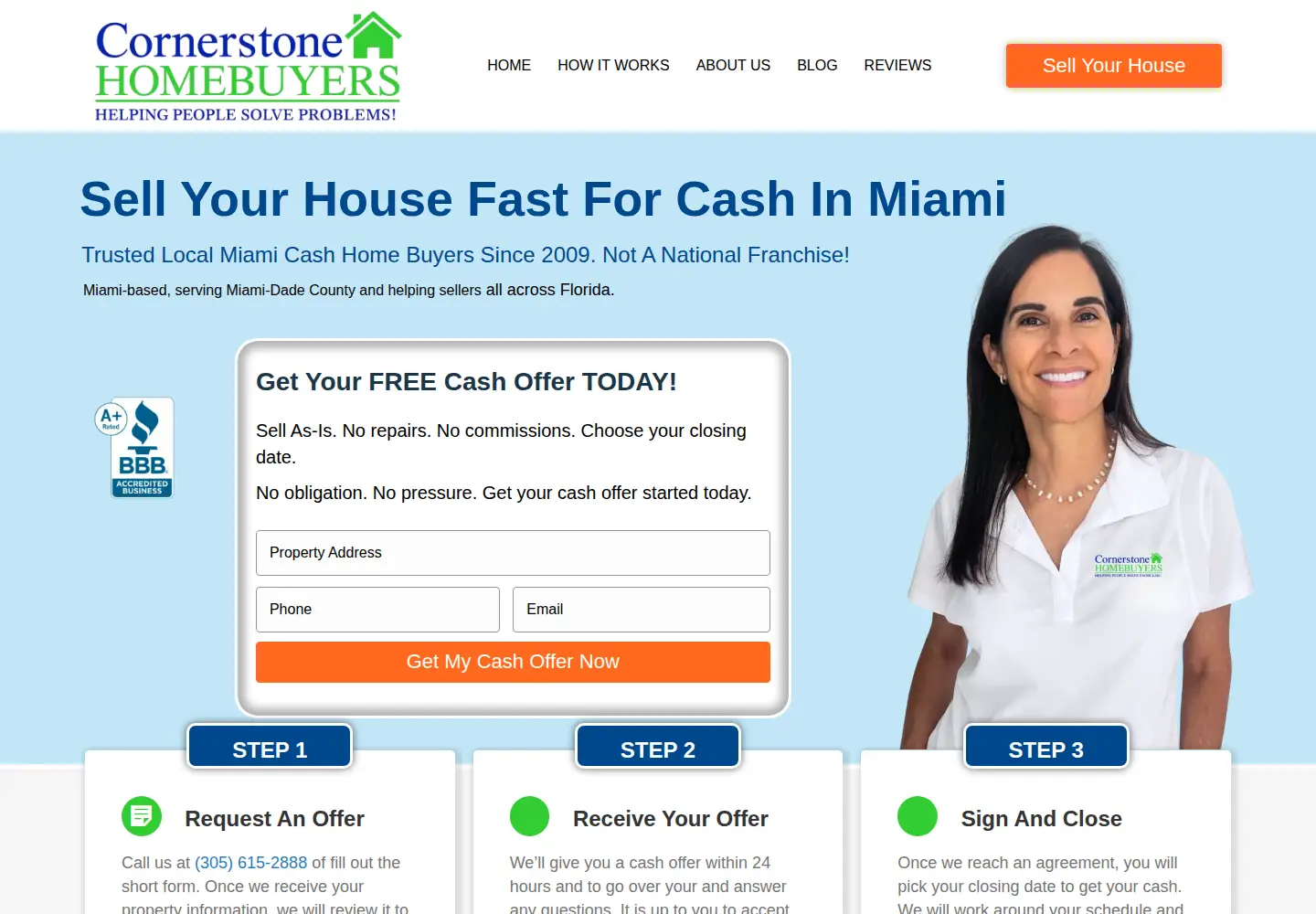 Screenshot of cornerstonehomebuyers.com