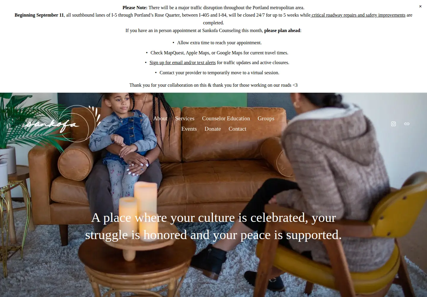 Screenshot of sankofacounseling.org