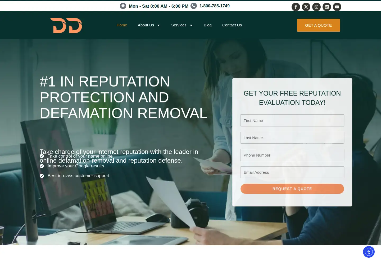 Captured homepage of defamationdefenders.com in the current scan