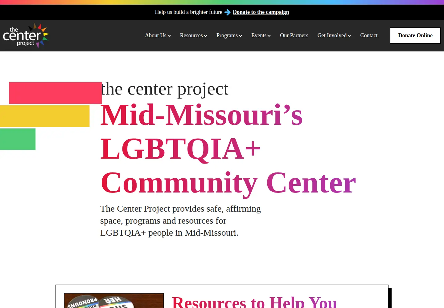 Captured homepage of thecenterproject.org in the current scan
