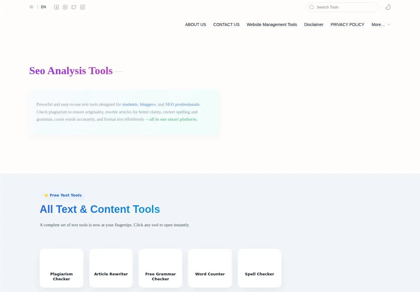 Captured homepage of seosmalltools.in in the current scan