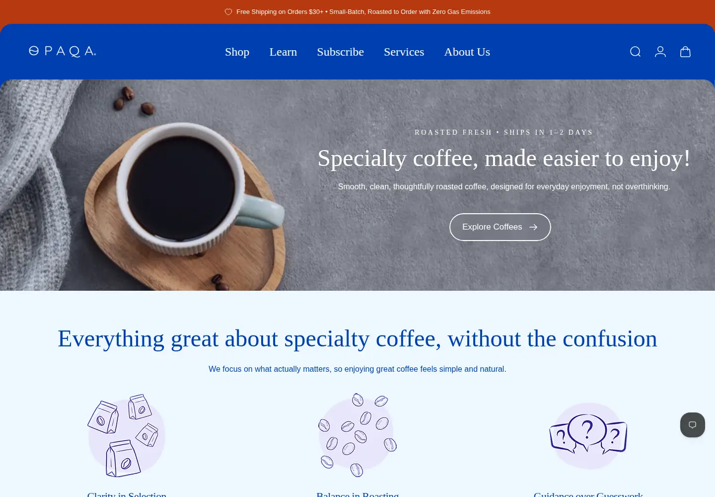 Screenshot of opaqacoffee.com